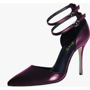 FOWT Dark Purple Pointed Toe Double Ankle Strap Pumps Stiletto High Heel Shoes